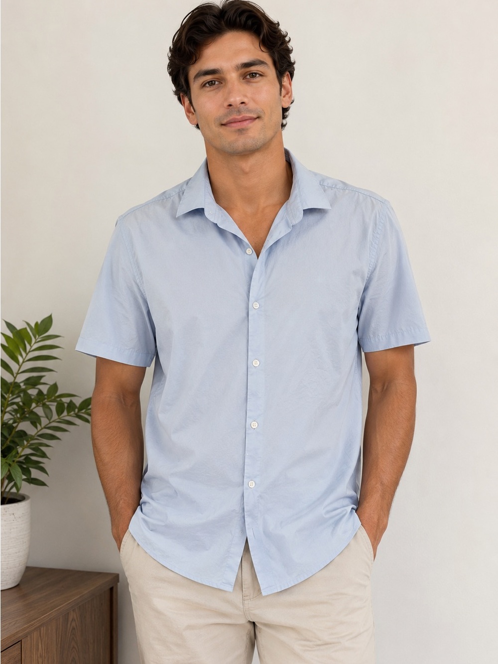 ASOS Men's Pale Blue Short-Sleeve Button-Down Shirt XL Long Tall